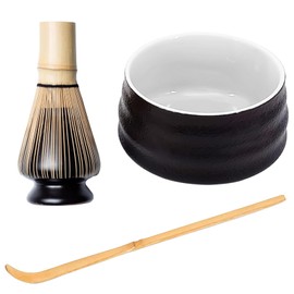4 PCS Matcha Whisk Set, Matcha Ceremony Accessory, Traditional Tea Ceremony Making Tools for Matcha Tea, Perfect Matcha Tea Kit with Ceramics Matcha Bowl Matcha Whisk Holder Matcha Whisk Tea (Black)