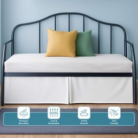 Pleated Bed Skirt with Split Corners for Daybed- White Pleated Twin Daybed Skirt 21 inch Drop- Dust Ruffle- Microfiber Sofa Bed Skirt for Living Room Guest Room- Pleated Daybed Skirt for Twin Bed