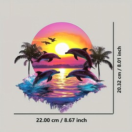 Pink Dolphin Sunrise Beach Iron On Transfers for T-Shirts Rub on Transfers Stickers Vinyl Ready to Press Stickers Iron on Decals for T-Shirts Clothing Hoodie DIY Crafts