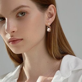 Frigotine Dainty Gold Geometric Rhinestone Pearl Drop Dangle Earrings for Women, Statement Trendy Cubic Zirconia Hypoallergenic Earing Bridal Wedding Prom Jewelry Gift