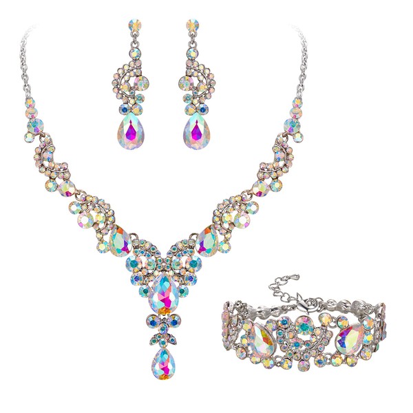 EVER FAITH Juego de Joyas para Mujer, Rhinestones Collar Pulsera