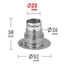 ElekTek Antique Brass B22 Batten 52mm Base BC Bayonet Cap Lamp Holder with Shade Ring, NOT for BESA Conduit Box - Made in UK
