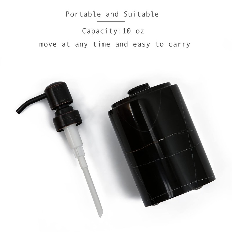 JIMEI Black Marble Soap Dispenser Hand or Dish for Bathroom