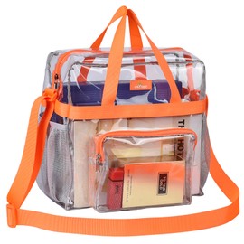 MAY TREE Clear Bag for Stadium Events 12×6×12 Clear Tote Lunch Bag with Reinforced Straps for Work and Sporting Events, Orange