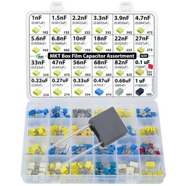 Metallized Polyester MKT PET Film Box Capacitor Assortment Kit, 235 pcs, 24 Values, 63V, 1nF to 1uF