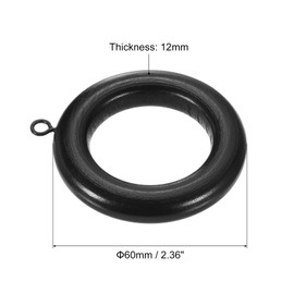 uxcell 6Pcs Wooden Curtain Drapery Rings, 2.36 Inch Curtain Wood Ring Hook with Screw Eye for Curtain Drapery Rod, Bright Black/Black