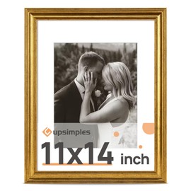 upsimples 11x14 Picture Frame, Gold Frames Display 8x10 with Mat or 11 x 14 Without for Vertical or Horizontal Wall Decor, 1pack
