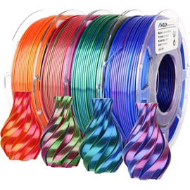 AMOLEN Silk PLA 3D Printer Filament Bundle, Shiny Dual Color Filament 1.75mm Pack, Multi Color Change 3D Printing Filament for Most FDM 3D Printer, 4 Spools 200g Each