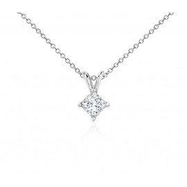 PARIKHS Princess Cut Diamond Solitaire Pendant Plus Quality in White Gold (0.18 ctw)