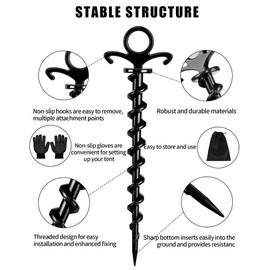 AOFUXTI Christmas Inflatables Decoration Ground Stakes, Beach Umbrella Sand Anchor, Heavy Duty Plastic Grounding Screw In Tent Spikes, Outdoor and Yard Camping Canopy Stake Pole, Spiral Peg, 9" 10 pcs