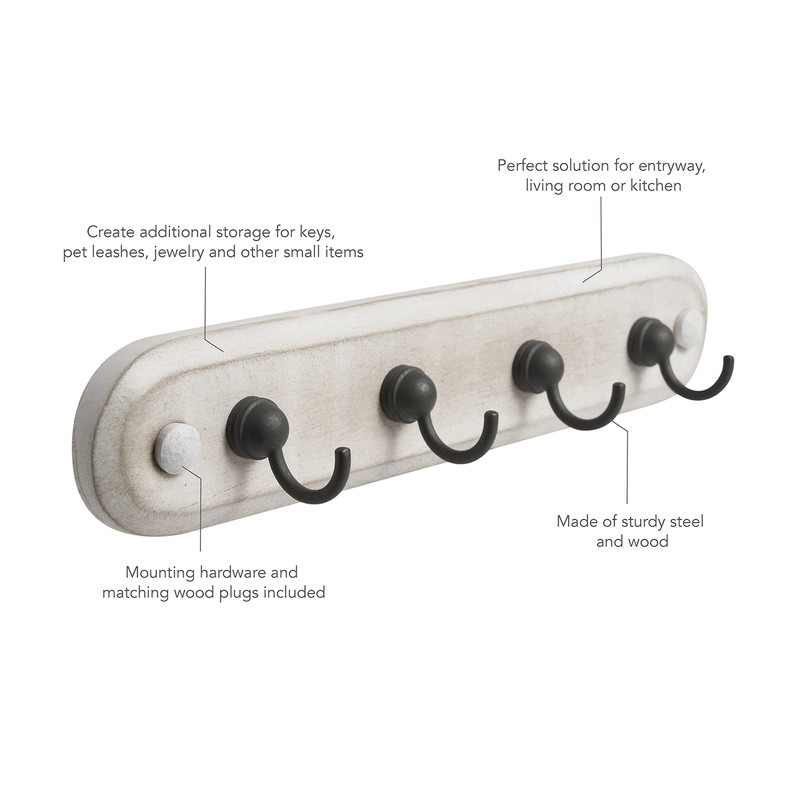 Spectrum Four Hook Rack Modern Entryway Organizer & Wall Décor,