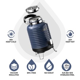 IDEUS Insulated Beverage Dispenser 5.2L, All-in-one for Camping Vacuum Double-Wall Stainless Steel Water Cooler Coffee Carafe Jug Leakproof Drink Container with Handle, Spigot & Stand (Blue)
