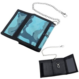 DAWRIS Children's Slim Wallet Boys Wallet Children with Chain Clip Zip Foldable Triple Children's Purse Children's Purse Boys Wallet for Teenagers Boys Men, b, European and American