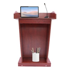 Podium Stand,Brown Pulpit with Wooden Heavy Base,Portable Podium Stand Reception Desk,Mobile Lectern Podium for Conference, Auditorium,Classroom,Office