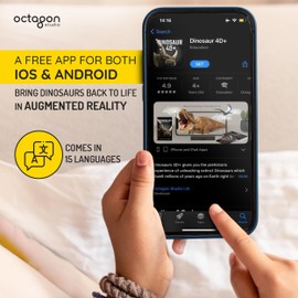 Tarjetas Dinosaurio 4D+ con Realidad Aumentada de Octagon Studio: ¡Descubre 20 Dinosaurios en 3D! App Complementaria para iOS y Android – Modos Drive y VR – En 15 Idiomas