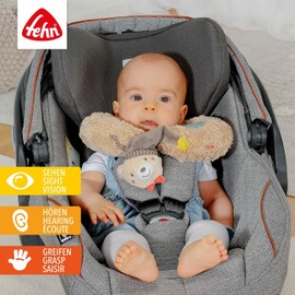 Fehn Bear Neck Pillow Neck Pillow - Ergonomic Headrest with Cute Bear Rattle Animal - Safe Head Holder for Car, Pushchair & Child Seat - for Babies & Toddlers 0-12 Months