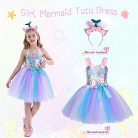 HenzWorld Little Girls Mermaid Princess Dress Kids Mermaid Costume Tutu Dress Christmas Gift Party Role Play Outfits 8-9Years