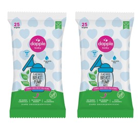 Dapple Breast Pump Wipes, Powered by Plants, Hypoallergenic, Removes Milk Residue, Fragrance Free, Convenient Wipes Pouch, 25 Count (2 Pack)