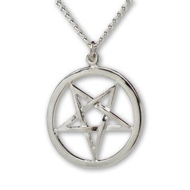 Real Metal Inverted Pentacle Pentagram Satanic Polished Silver Finish Pendant Necklace
