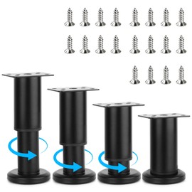 Yooler Set of 4 Furniture Feet, 8-12 cm Furniture Feet, Adjustable, Feet for Furniture, Metal, Black, Replacement Support Feet, DIY Cabinet Feet, Table Feet with 20 Screws for Furniture, Sofa, Bed,