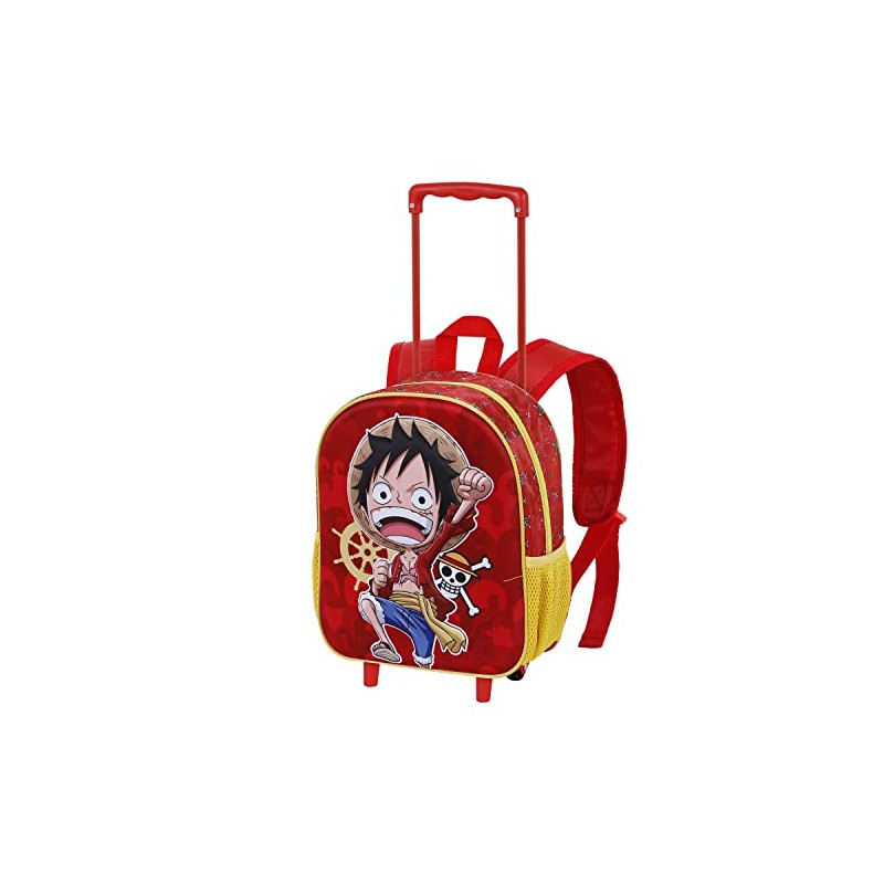 One Piece Luffy-Small 3D Backpack with Wheels, Red, 13 x