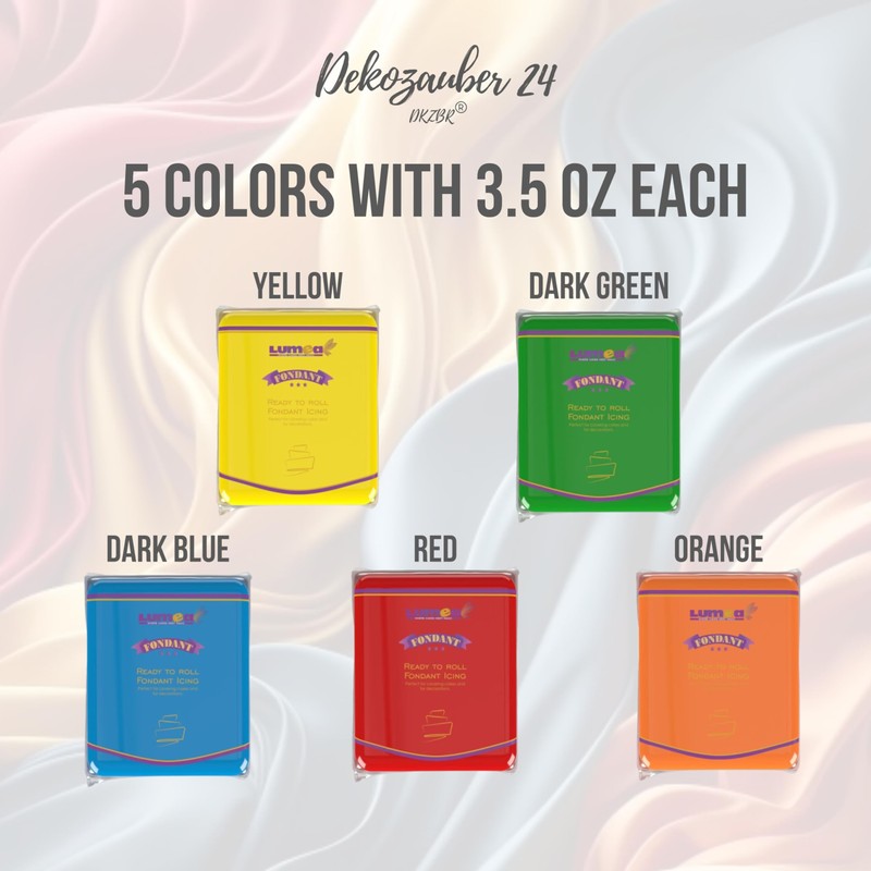 Dekozauber24 Fondant Icing Multipack, 5 Colours, 100g (3.5oz) rolling fondant