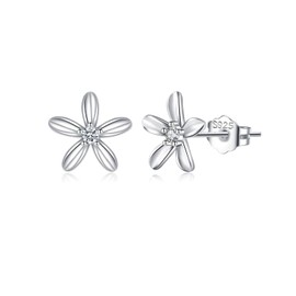 Reffeer Solid 925 Sterling Silver Small Flower Earrings Studs for Women Girls Pretty CZ Flower Stud Earrings (A-Silver)