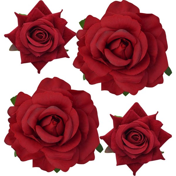 Topbuti Rose Hair Clip Flower Hairpin Rose Brooch Floral Clips, 4 Pcs Fabric Rose Flowers Hair Clips Mexican Hair Flowers Pin up Headpieces for Woman Girl Wedding Party Mother's Day (Red)
