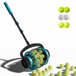 Tennis Ball Collector Roller with Adjustable Handle, No-Bend Quick Rolling Picker for Tennis Court, Quick-Tip Ball Release for Fast Emptying, Large Hopper Holds 20+ Tennis Balls Save Time & Your Back