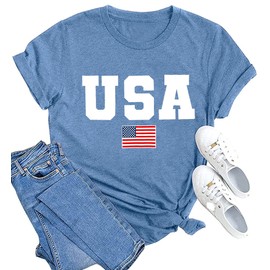 MAIHUN American Flag Shirts for Women 4th of July T-Shirt USA Print Patriotic Shirt Stars and Stripes Tees