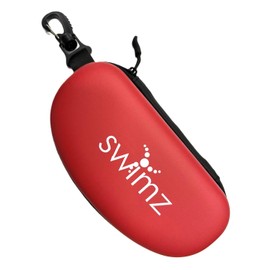 Swimz Armour Swim Goggle Case Pro – Semi‑Rigid EVA Protective Goggles Holder with Carabiner Clip (Red/Black/White)