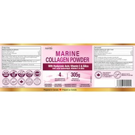 Marine Collagen Powder for Women & Men with Hyaluronic Acid, Vitamin C, and Silica – 305g | Made in Canada | Wild Caught | Hydrolyzed Collagen Peptides | Antibiotics Free | Sustainably Sourced | Herba