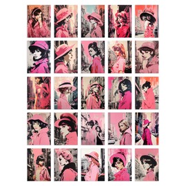 Artery8 50 Pieces Vintage Paris Chic Pink Aesthetic Collage Kit Women Fashion Wall Art Prints A6 Set Pack 14.8 x 10.5 cm (5.8 x 4.1) Bedroom Decor Student Teen Girl