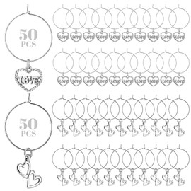 Cunno 100 Pieces Wedding Favors Wine Glass Charms Wine Charms for Stem Glasses Hearts Shape Wine Glass Markers Charms Wine Tags Wine Bottle Tags for Wedding Bachelorette Party Decorations, 2 Styles
