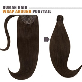 Lacer Ponytail Hair Extensions Clip in Human Hair Extensions Warm Dark Brown 20 Inch 90g Real Human Hair Ponytail Extension Wrap Around Hair Extensions Ponytail with Magic Paste Silky Long Straight