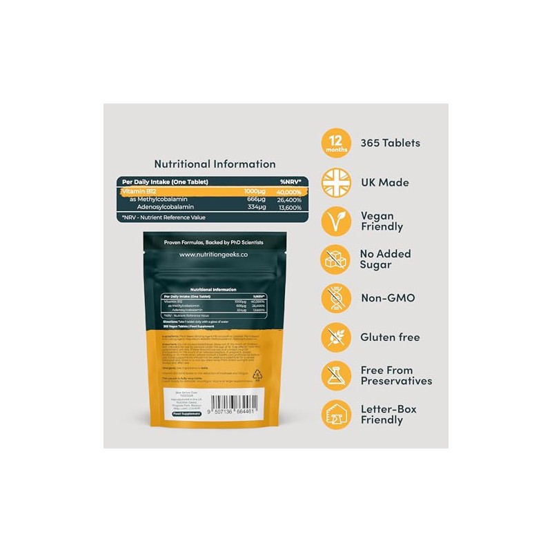 Vitamin B12 Tablets 1000mcg, 365 Tablets