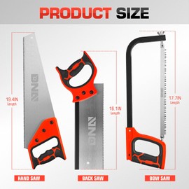 DNA MOTORING 3pcs Hand Saw Assorted Including Hand Saw Bow Saw Back Saw Perfect for Sawing, Trimming, Gardening, Cutting Wood, Drywall, Plastic Pipes, Ergonomic Non-Slip Handle,TOOLS-00721