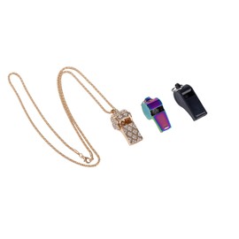 GIN GEOMIR 3-Pack Loud Sports Whistles with Lanyards - Ideal for Coaches, Referees, and Officials - Durable Plastic, Stainless Steel and Stylish Crystal Designs