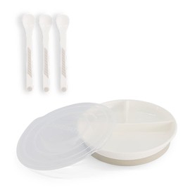 Twistshake Baby Tableware Set | Split Plate + 3 Spoons Cutlery | BPA Free | Nutrition Training Set for Children | Baby Feeding Set | White