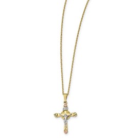 Solid 10k & 14k Gold Filled with 12k Accents Cross Necklace Chain 18" (17.8mm)