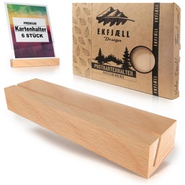 EKFJAELL Wooden Card Holder 15 x 3 x 2 cm with Bevelled Slot Made of Beech Wood (Set of 6), Extra Heavy and Stable - as Photo Holder, Postcard Stand, Menu Card Holder, Wooden Place Card Holder