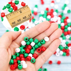 1000 Pieces Plastic Pony Beads Assorted Opaque Pony Beads Christmas Round Beads with Storage Box for Home Decor Craft (Red Green White)