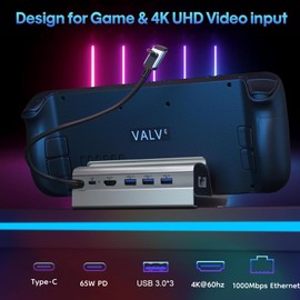Docking Station for Steam Deck ROG Ally, 6 in 1 Stream Deck Dock with HDMI 2.0 4K@60Hz, 1000Mbps Gigabit Ethernet, 3 USB-A 3.0 and 100W Full Speed Charging USB-C Port Compatible with Valve Steam Deck