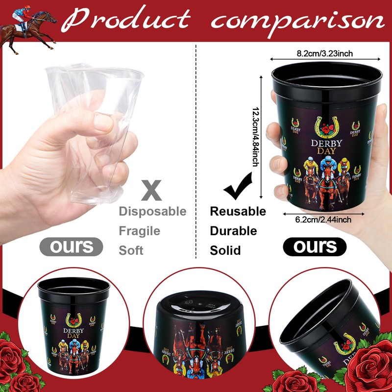 Singhoow 24 Pcs Derby Reusable Plastic Cups Bulk 16 oz