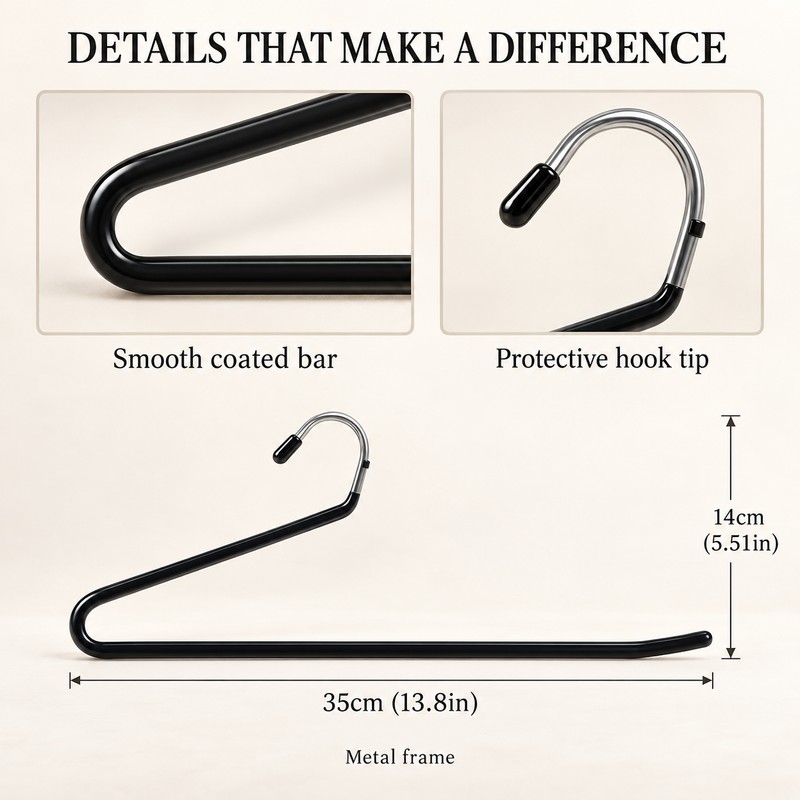 Pants Hangers 10 Pack, Space-Saving Open-End Metal Trouser Hangers with
