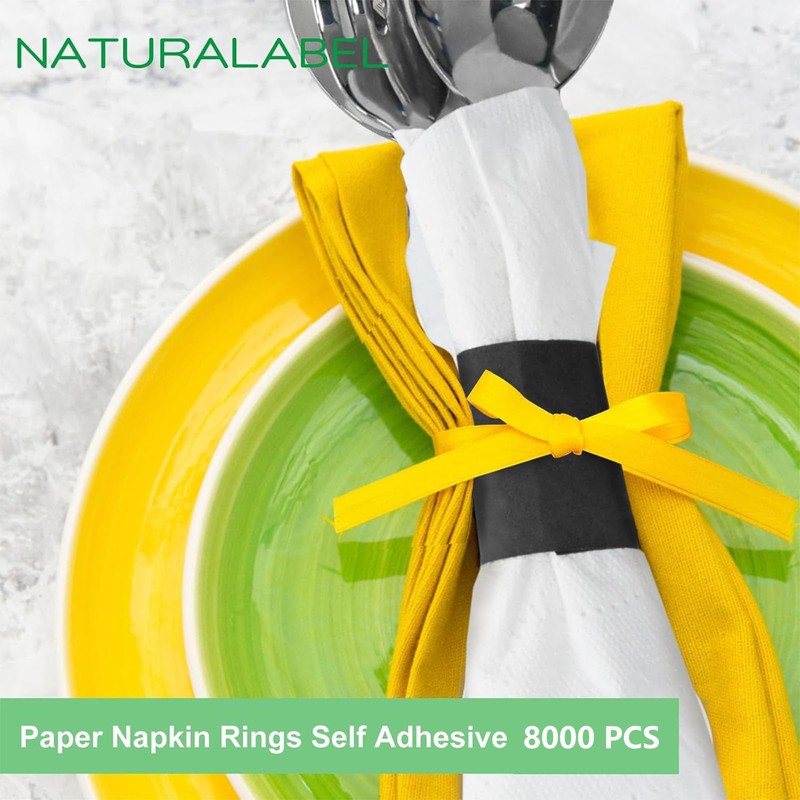 NATURALABEL Bulk Pack of 8,000, Self-Adhesive Napkin Bands for Small