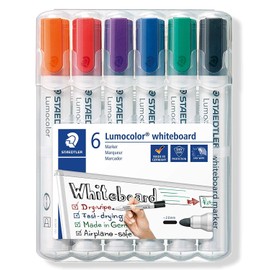 Staedtler Lumocolor 351 WP6 Whiteboard Marker, Bullet Tip, Approx. 2 mm Line Width, Set of 6 Colours, High Quality, Dry and can be Wiped Clean from Whiteboards Residue-Free