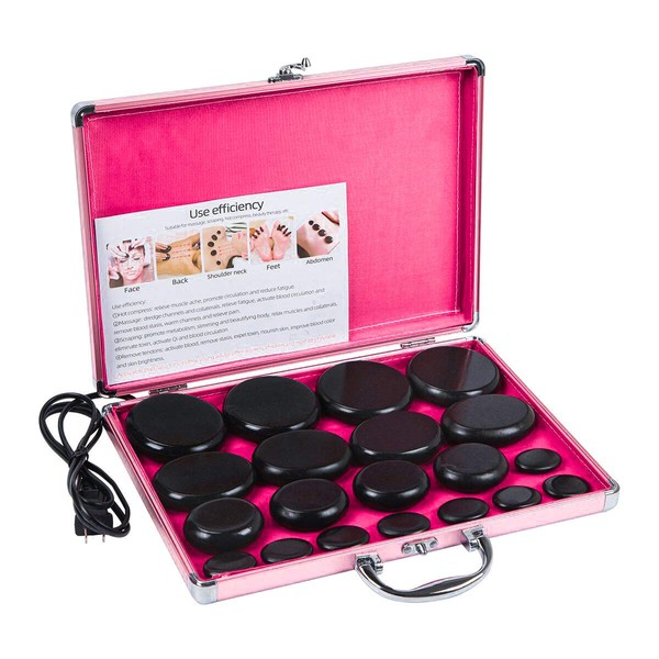 Hot Stones Massage Kit, 20Pcs Portable Smooth and Natural Basalt Hot Rocks Set Massage Stone Warmer with Heater Box for Spa Body Relaxing Massage Therapy
