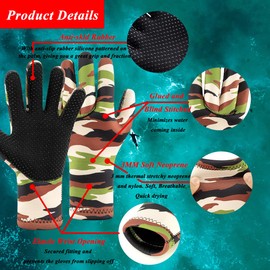YDQUANI 3mm Wetsuit Gloves, Camouflage Neoprene Gloves Anti-Slip Warm Diving Gloves for Men Women Open Water Swimming Surfing Kayaking