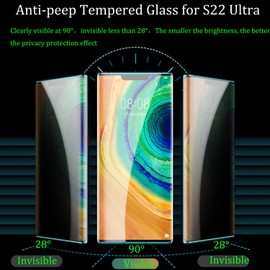 [2 +1]Pack Privacy Tempered Glass Designed for Galaxy S22 Ultra 5G 6.8 inch Screen Protector with 1PCS Tempered Glass Camera Lens Protector, 2PCS Anti-peep Tempered Glass Film 9H Hardness Scratch